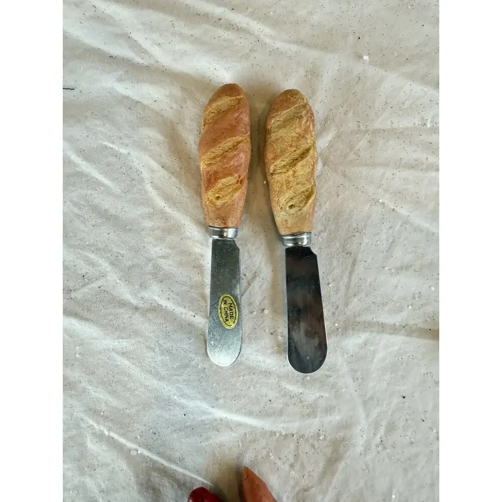 Lot 6 Vintage Novelty Cheese & Butter Stainless Steel‎ Blade Spreaders Ceramic